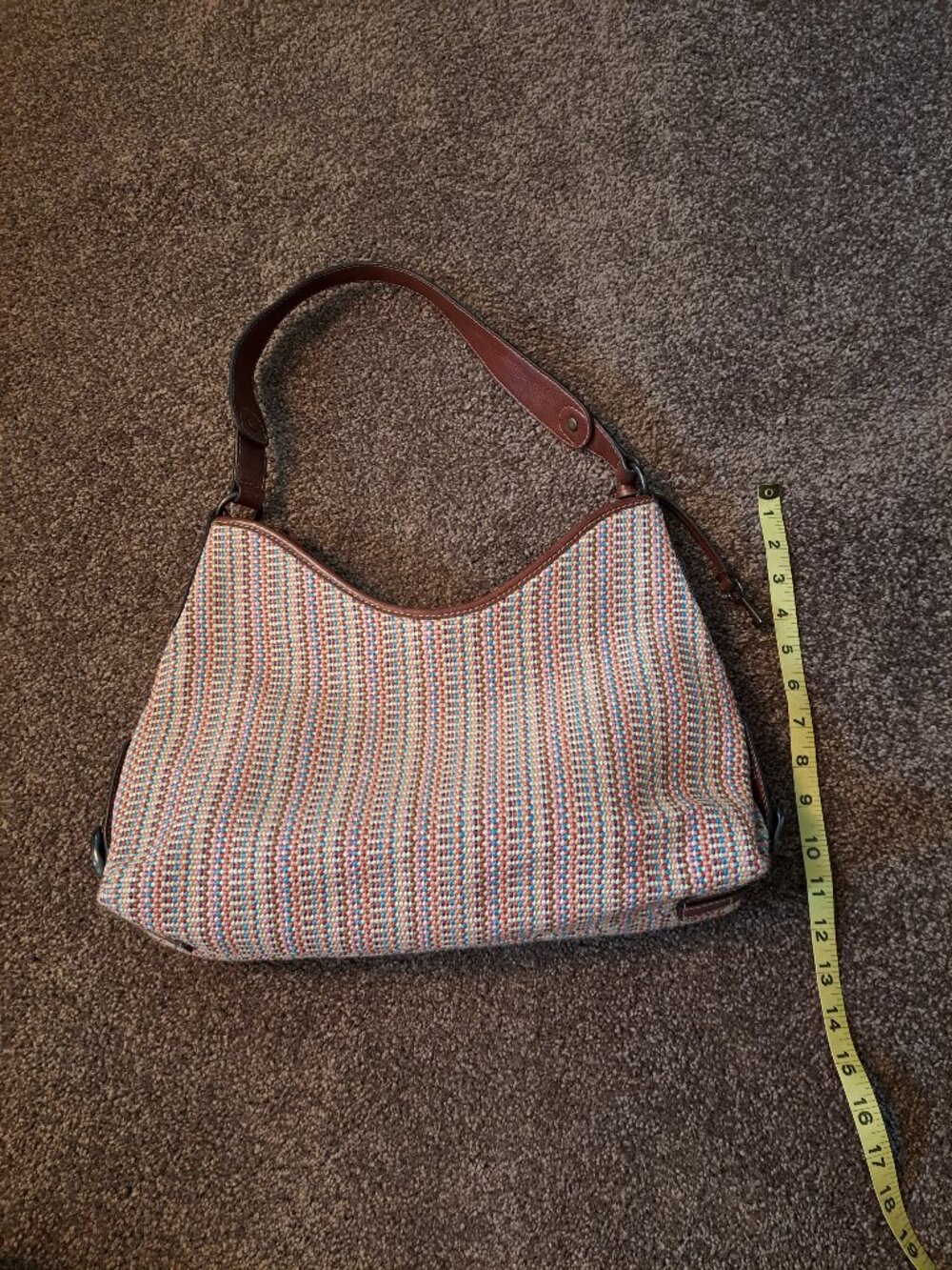 Vintage Fossil Key Earthtones woven hobo shoulder bag w/colorful striped pattern - Picture 6 of 13